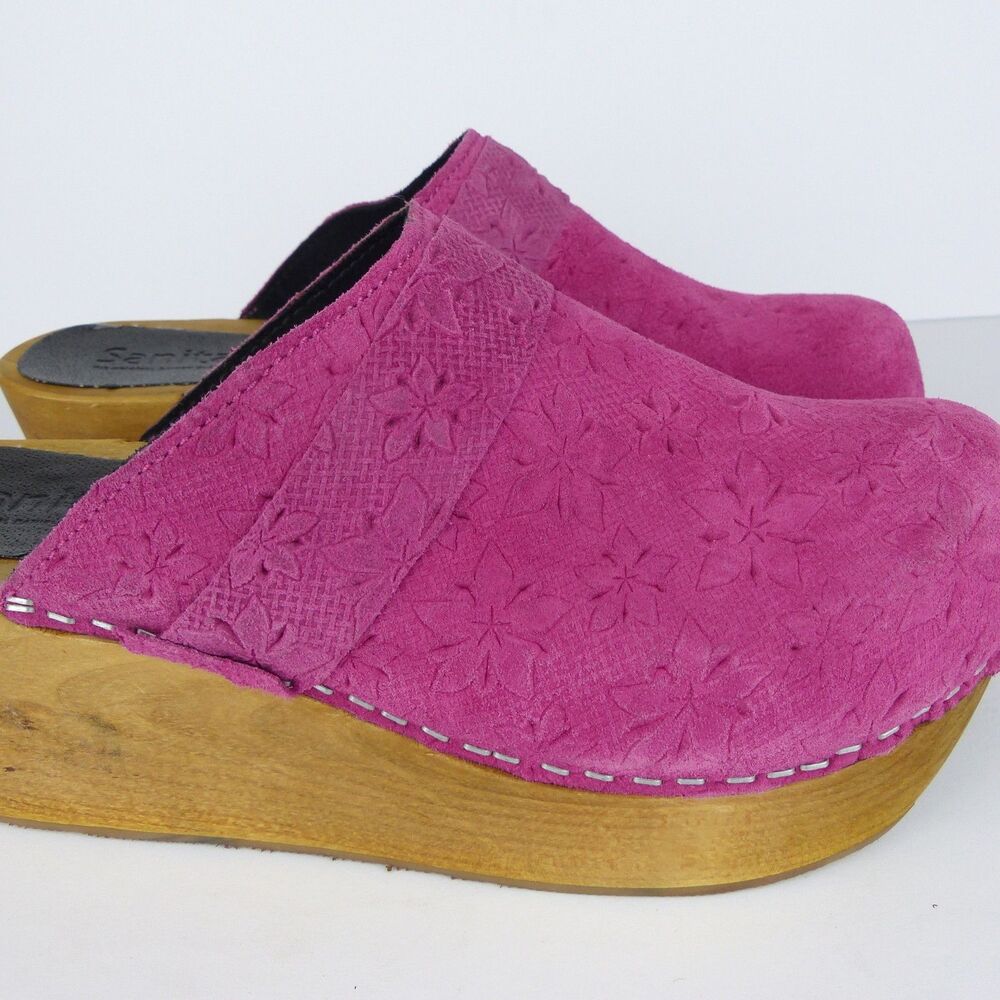 Sanita Platform Mule Clogs Womens 8-8.5 US 39 Pink Floral Suede Boho Sweden - Picture 5 of 16